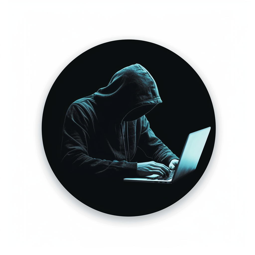 Milkmanuk A Dark Simple Circle Showing A Hacker On A Laptop Whi 9e94a239 9c92 4df6 9508 De3c61f67629